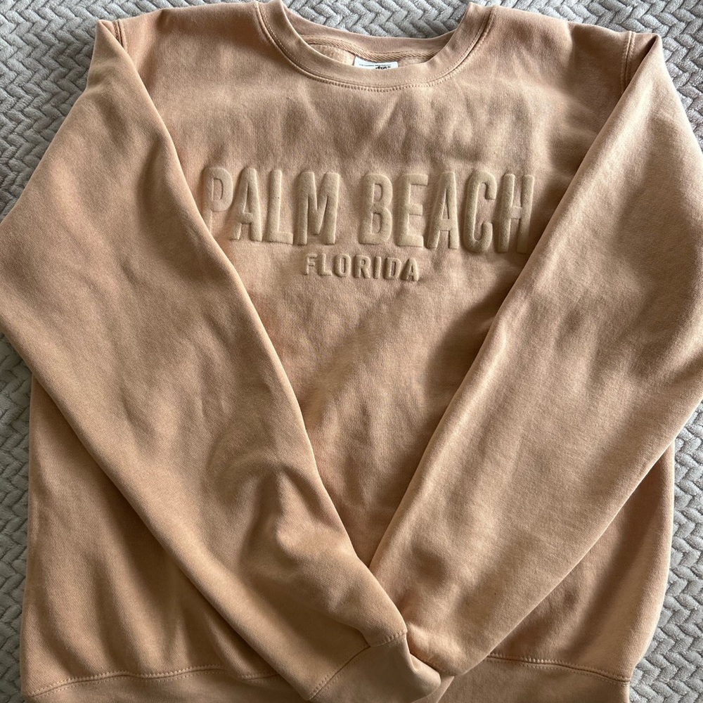 Embossed "Palm Beach Florida" Crewneck Sweatshirt - Beige
